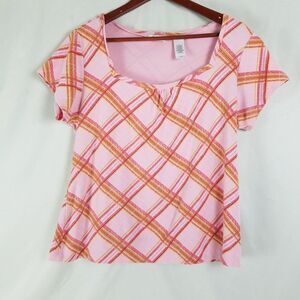 Liz & Co Shirt Womens‎ 1X Pink Ribbed Top Short Sleeve Square Neck Casual Spring